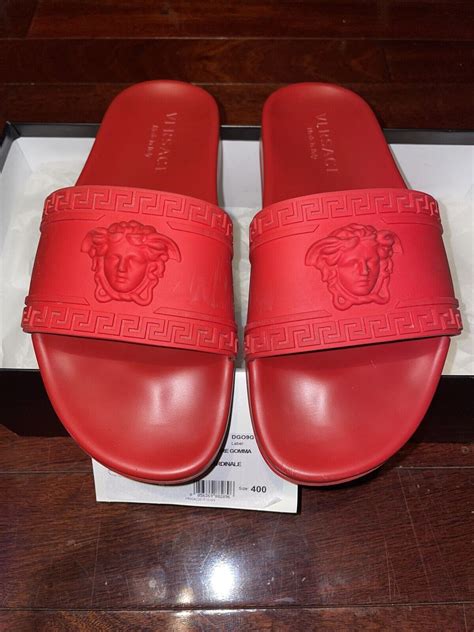 versace palazzo sandals red|Versace slides.